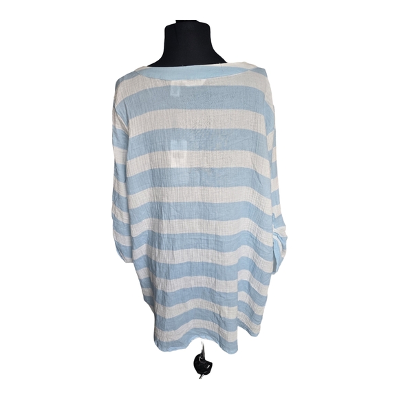 NWT Kaktus Light Blue and White Striped Tunic Top 100% Cotton Size XXL Beachy - Picture 4 of 7